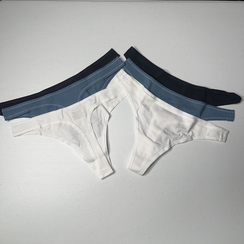 Quince Womens Organic Cotton Thong 6 Pack Size M Black Soft White Ocean NWOT